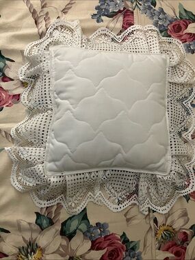 Shabby Chic White Quilted Lace Frilled Decorative Pillow